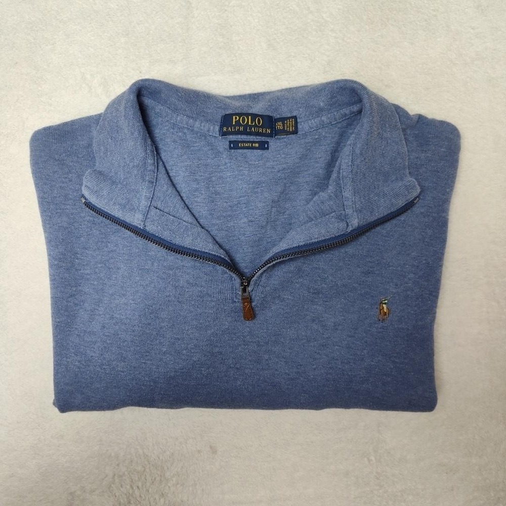 Polo Ralph Lauren Sweater Mens‎ 2XL Blue 1/4 Zip Mock Neck Estate Rib Pullover